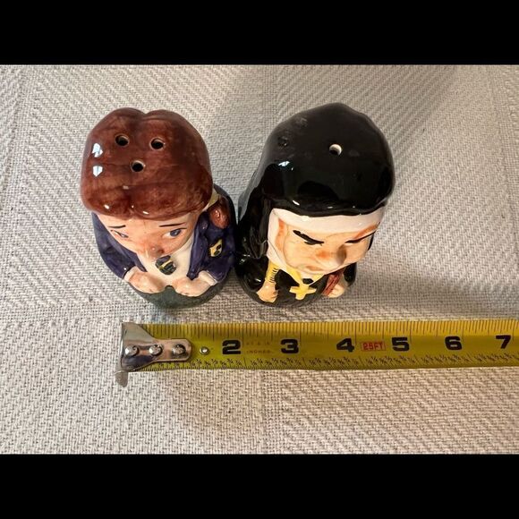 Nun & Schoolgirl Salt and Pepper Shakers-Ceramic- Plastic Plugs-Used on a TV - Picture 8 of 10